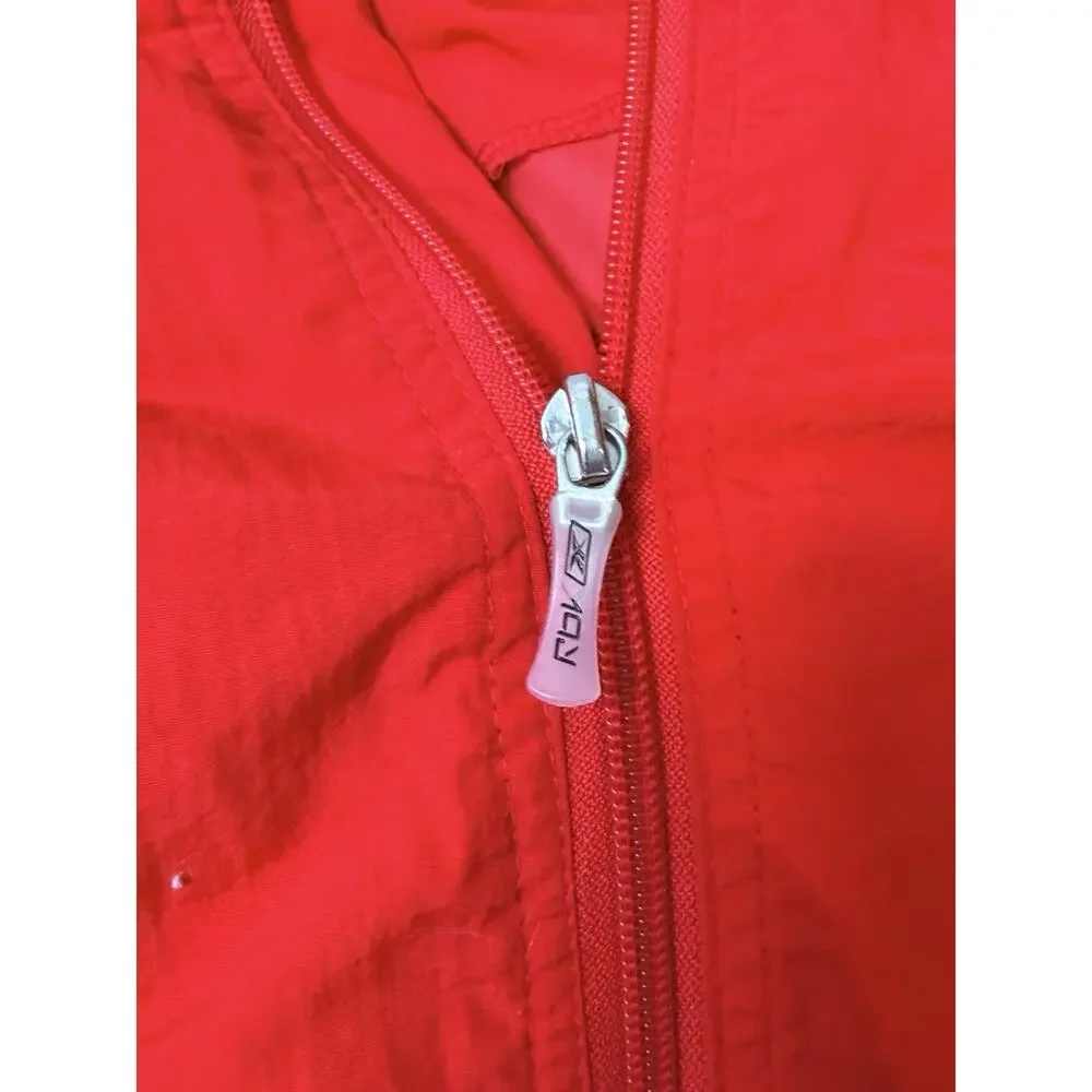 Reebok Classic Red Full Zip Classic Windbreaker With Crest And Hood Mens Small